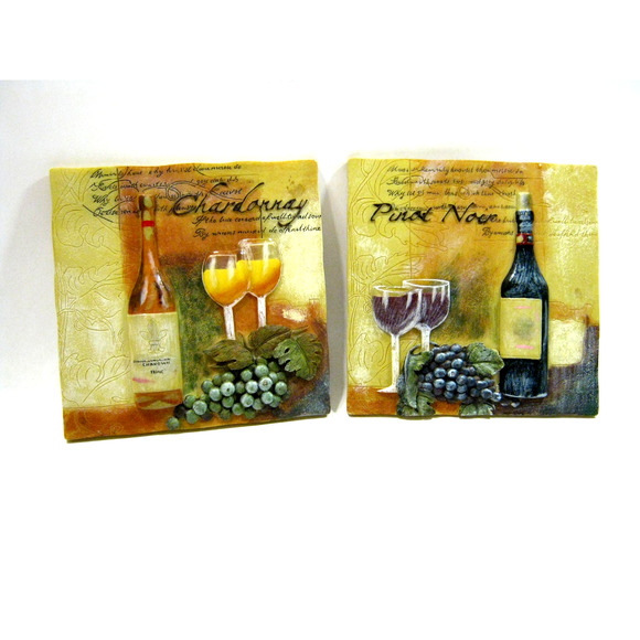 Set of 3D Textured Wine Drinkers Cafe Bistro style Kitchen Wall Art - Picture 1 of 8
